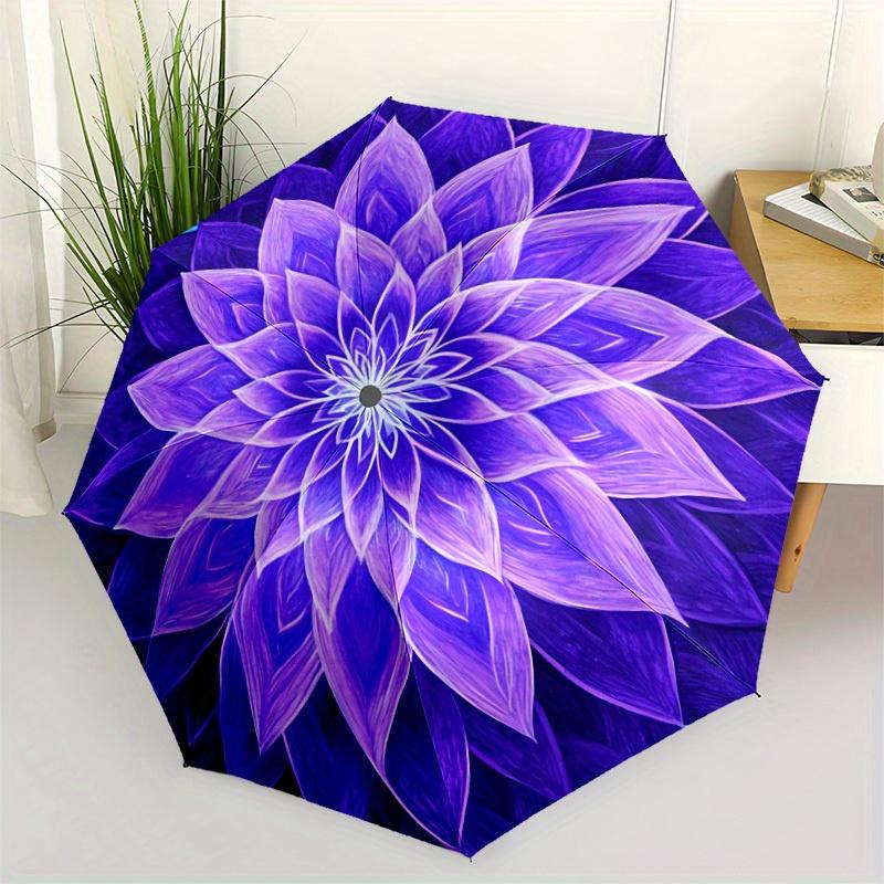 1pc Purple Lotus Mandala Automatic Open/close Folding Umbrella, Compact Portable Travel Umbrella,Durable Construction Yy250814195