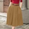 ZANZEA Womens Casual Solid Color Summer Loose Midi Skirts