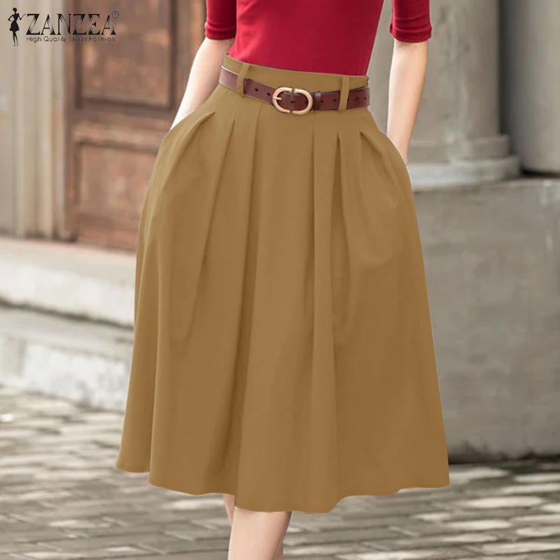 ZANZEA Womens Casual Solid Color Summer Loose Midi Skirts