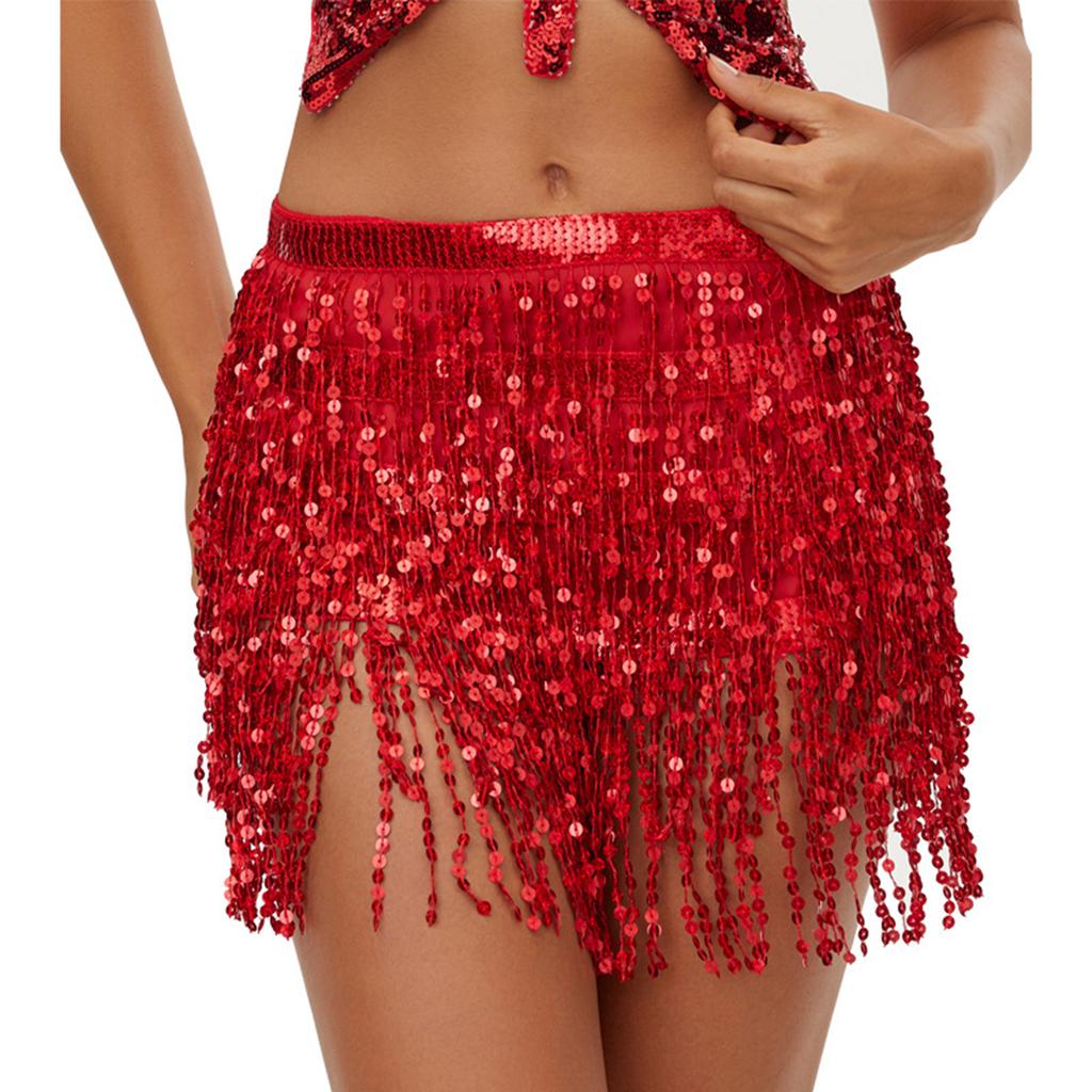 Women's High Waisted Sexy Sequined Half Skirt Waist Accessories Sequined Belly Dance Waist Scarf