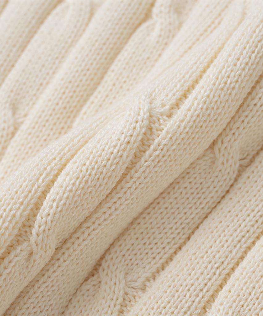 KNITTED Open Collar Pocket Cable Knit Cream