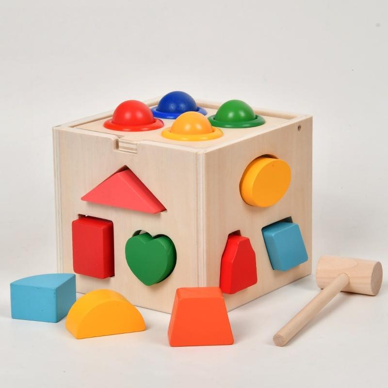 Montessori Inteligenční přiřazovací krabice Geometrické tvary 3D puzzle Raná výchova Trojrozměrná dřevěná párovací stavebnice