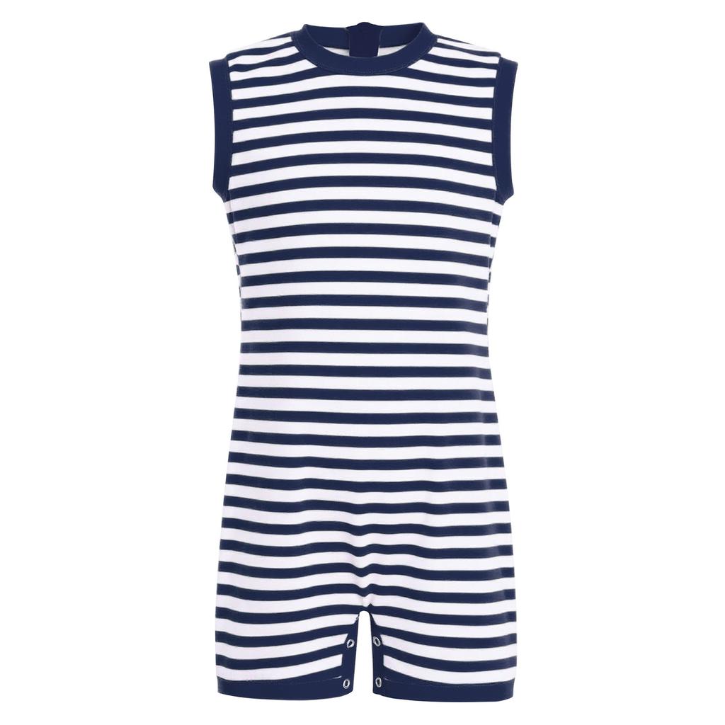 Unisex Kids Special Needs Adaptive Jumpsuit Sleeveless Back Invisible Zipper Press Button Crotch Striped for Easy Dressing