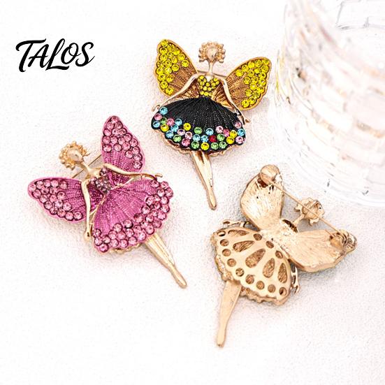 Dancing Fairy Clothing Accessory Sparkling Rhinstone Ballet Brooch, Winged Dancer Girl Alloy Lapel Suit Badge Pin, Women Jewelry Accessories for Dress
