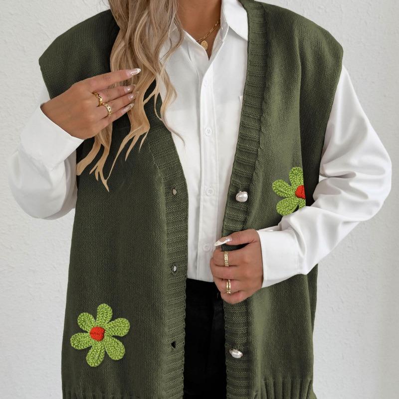 Women's Autumn and Winter Vest Pearl Button Loose Casual Cardigan Sweater Vest