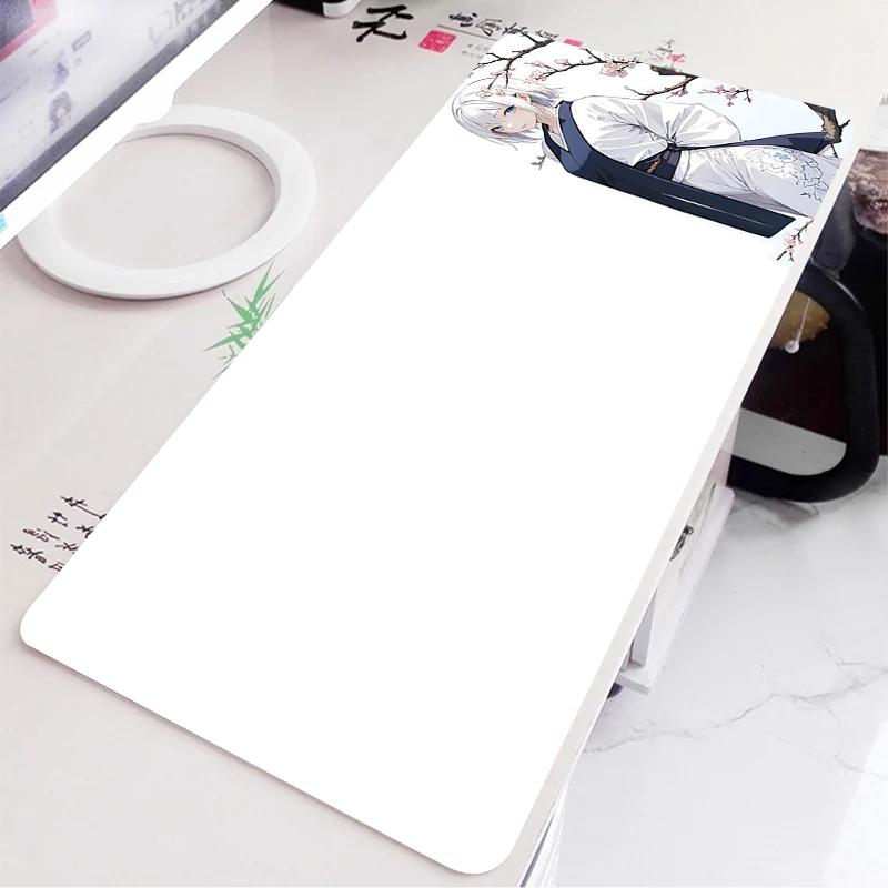 Black and White Anime Girl Table Mat Large Mouse Pad Office Keyboard Edge Locking Desk Mat Gaming Accessories Nonslip Mousepad