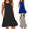 Fashion Women  Casual Solid Pockets Sleeveless Above Knee Dress