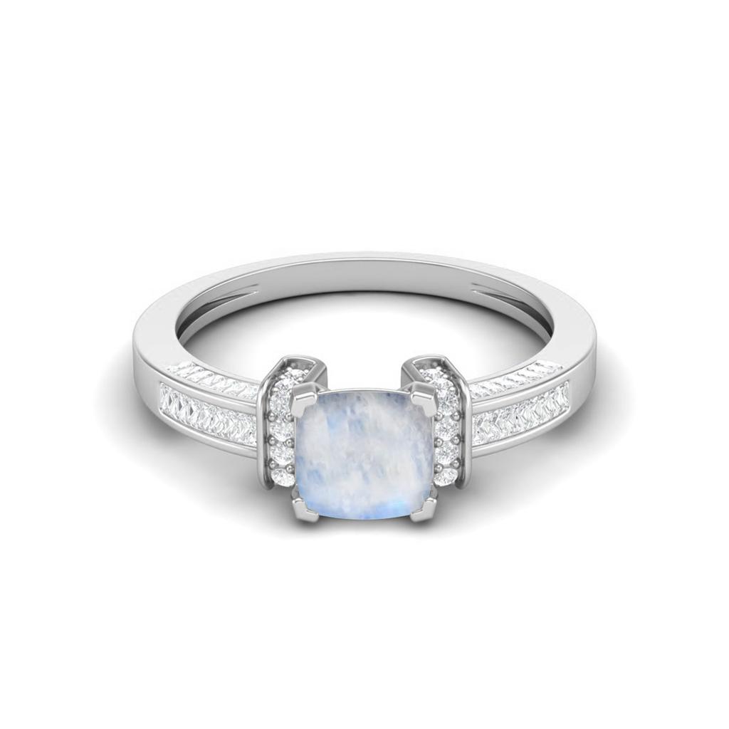 2.02 Cts Cushion Shape Moonstone Art Deco Shank 925 Sterling Silver Wedding Women Ring