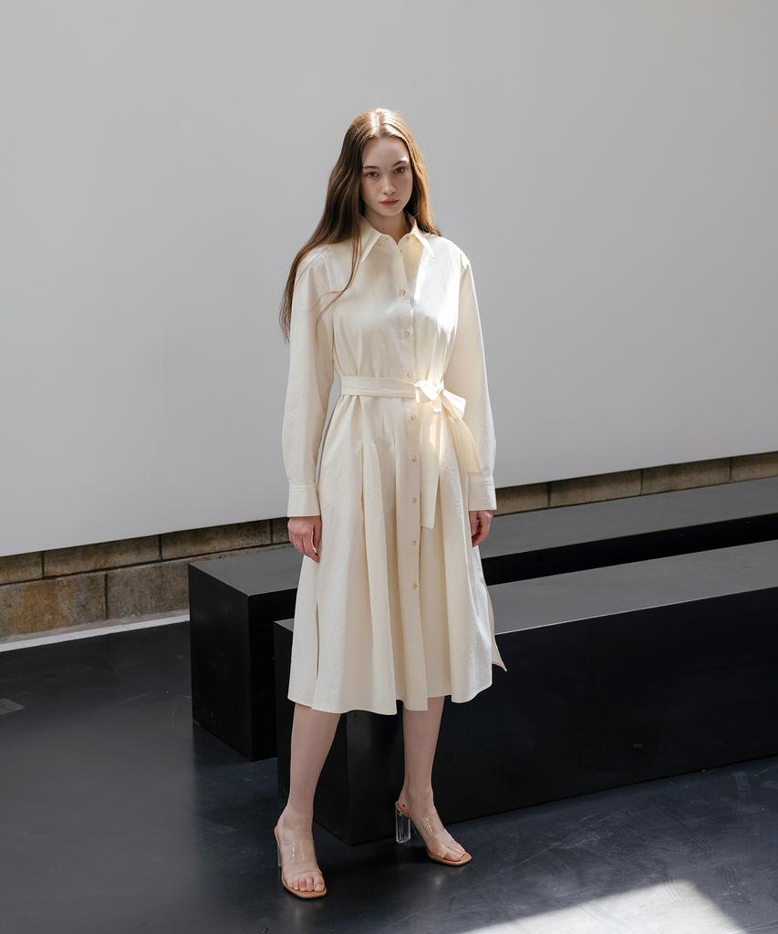 Unis Ivory Tuck Pleated Shirt Dress