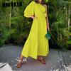 Women's Fashion Summer Spring Solid Color Print Long Sleeve One Shoulder High Waist Casual Dresses