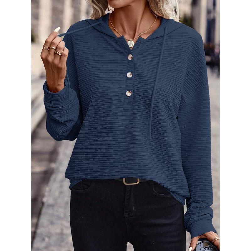 YYFS Damesmode Casual Lente Herfst Effen Kleur Print Lange Mouwen Hooded Blouses & Overhemden