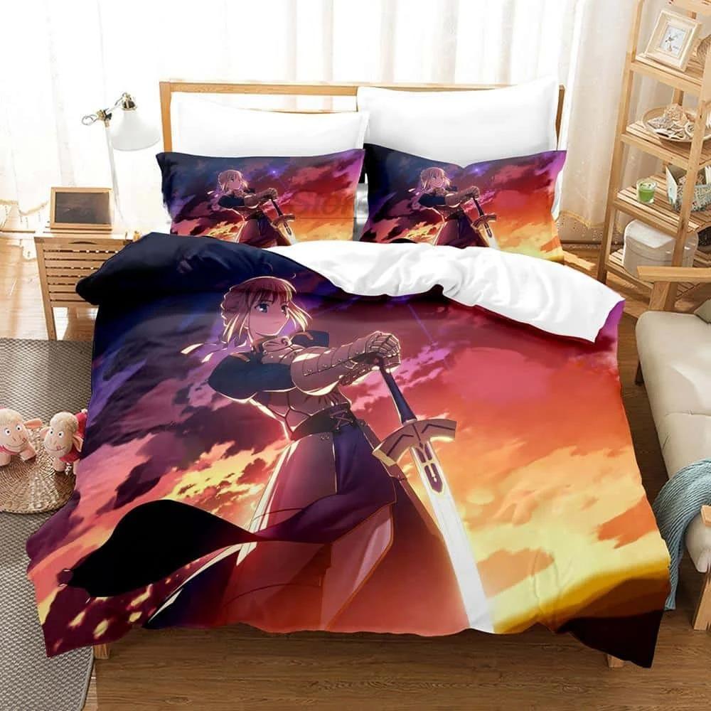 3D Printed Anime Fate Stay Night Saber Bedding Set Single Twin Full Queen King Size Duvet Cover Sets for Adult Kid