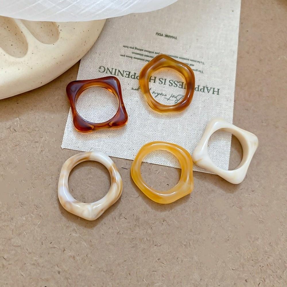 5Pcs New Colorful Irregular Rings Geometric Elegant Finger Ring Resin Acrylic Ring Jewelry Accessories