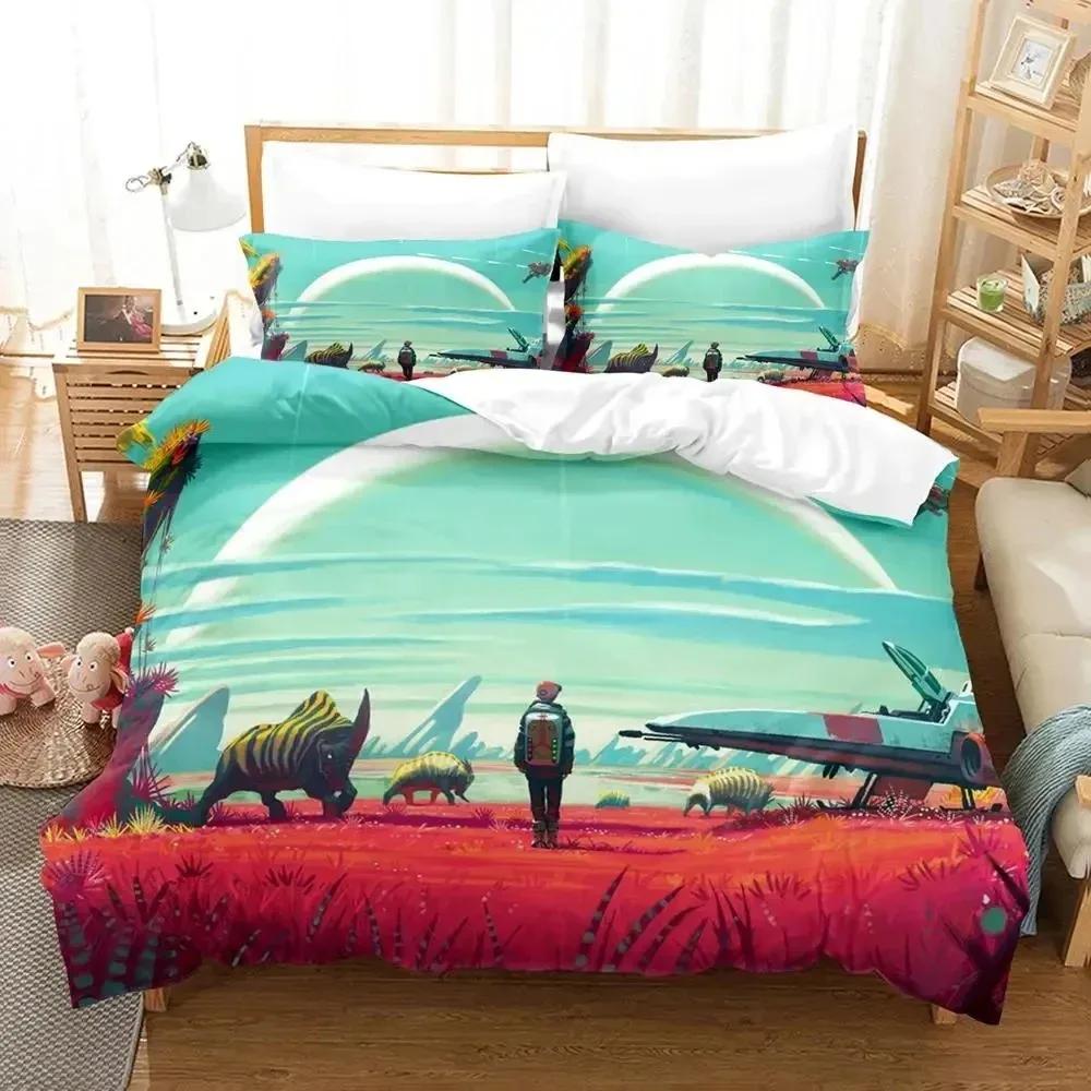3D Print Game No Mans Sky Beding Set Soft Duvet Cover Bed Linen Set Comfortable Quilt Cover Pilowcase Warm Comforter king Quen Sized Dimensions Boy
