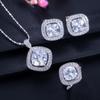 WWJ Classic Square Cut Cubic Zirconia 3 Piece Earrings Necklace Ring Jewellery Set