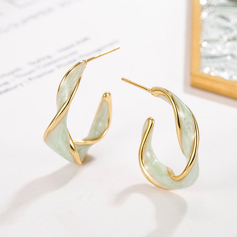"French Designer Geometric Irregular Semi-Circle Drip Glaze Earrings"