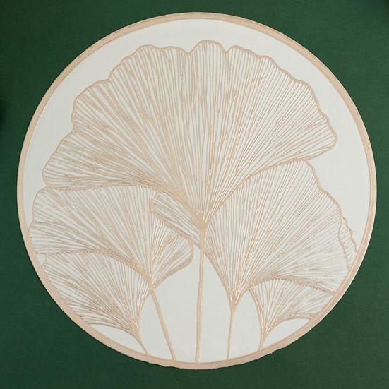 Round Heat Resistant Placemat Ginkgo Leaf Design Gold Silver Table Protection Mat Anti-Scalding Insulated Plate Mat for Home Dining Wedding Kitchen