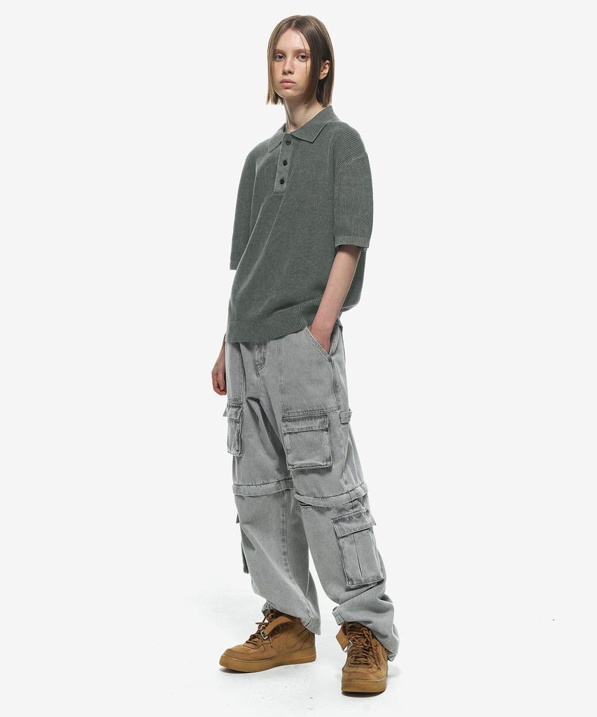 Sekeonmonollogeu Washed Hachi Polo Half Knit [Gray]_Sekt022Gray