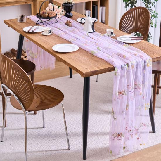 Geborduurde Bloemige Tafel Runner Dunne Tule Tafel Runner Vlinderbloem Tafel Runner voor Eettafel Bruiloft Babyborrel Lente Feest