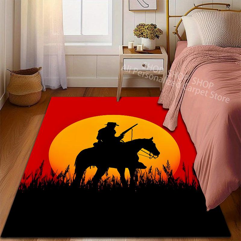 1PC Western Cowboy Printed Carpet for Living Room Bedroom Sofa Home Decoration Non-slip Floor Mat Modern Carpet Large Size