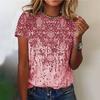Women's Fashion Casual Short Sleeve Printed Round Neck Loose Pullover Top