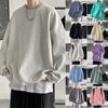 Round Neck Sweatshirt Men Ins Trendy Hong Kong Style Loose Pullover Top Couple Plus Size Solid Color Bottoming Shirt