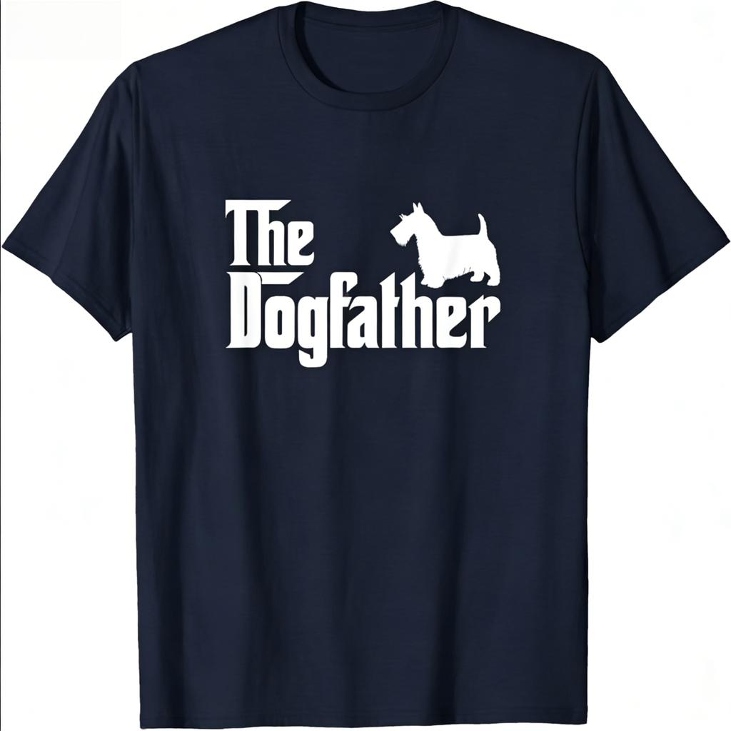 The Dogfather Scottish Terrier Silhouette Grafik T-Shirt Kurzarm Rundhals Shirt für Vatertag reine Baumwolle T-Shirt Unisex