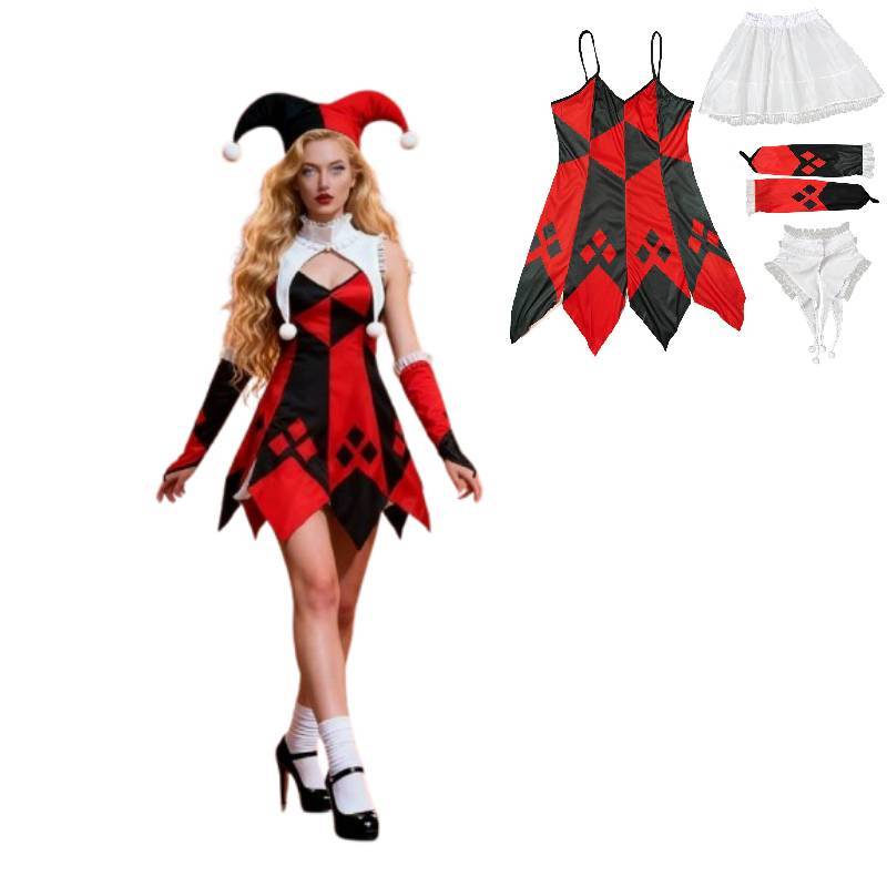 Halloween Clown Costume For Women With Polyester Fabric And Fantasy Theme For Stage Performance