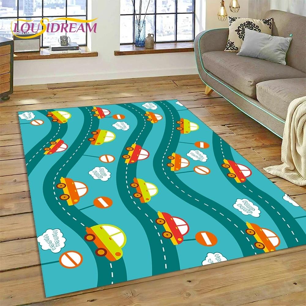 3D Highway Runway Playroom City Traffic Road Map Child PlayMat Rug Carpet for Living Room Bedroom Home Decor,Non-slip for Sofa