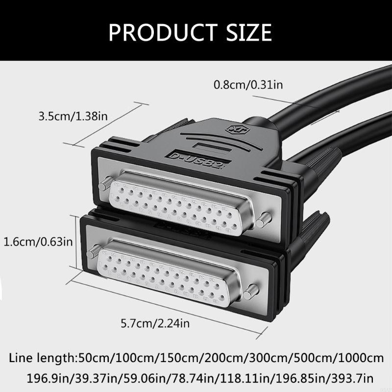 95AF DB25 Extension Cable 25Pin Male/Female Connectors Wire Line 26AWG Stable Data Transfer for Printers Aviation