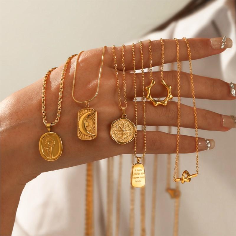 316L Edelstahl Stern Mond Blume Anhänger Halskette für Frauen Minimalistische goldene Kette Halskette Accessoire