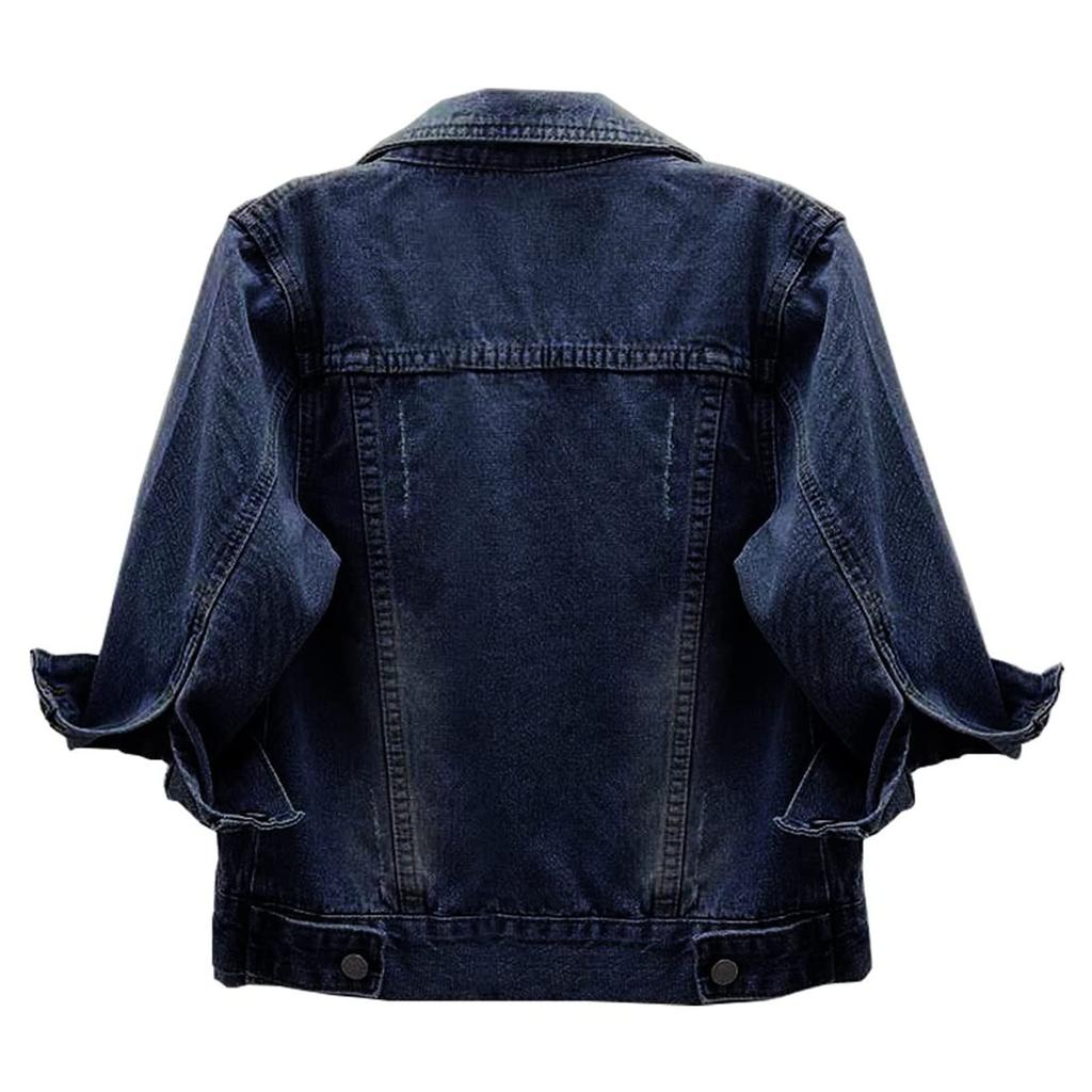 Cropped Denim Jacket For Women's 3/4 Sleeve Colored Light Ripped Short Jean Jackets Lapel Button Down Coats