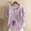 Women's Fashion Cartoon Cat Prined Short Sleeve T-shirt Loose Cotton Shirt Casual Loose Summer Blouse Tops Plus Size