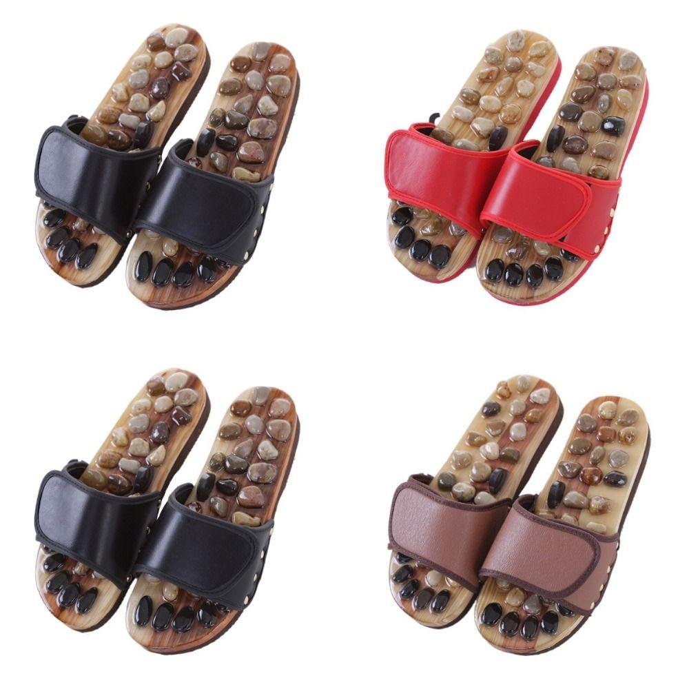 Natural Pebbles Acupressure Massage Slippers Rotating Foot Massager Shoes Foot Acupoint
