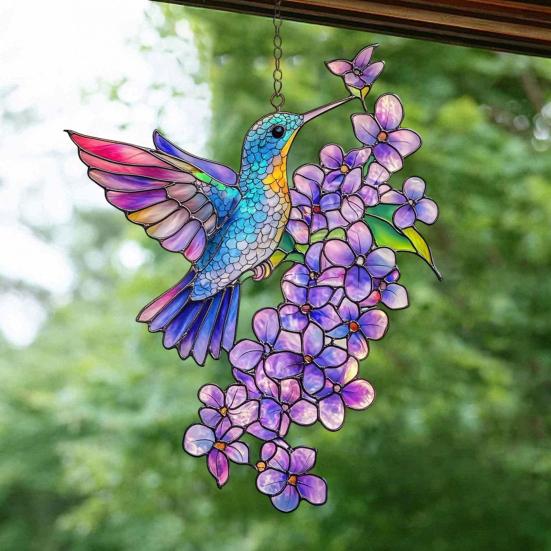 Bird Suncatcher Stained Glass Hummingbird Window Hanging Ornament for Home Wall Garden Decor Bird Lover
