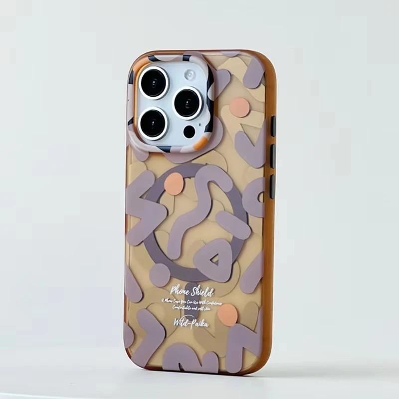 Geometric Graffiti MagSafe Phone Case For iPhone 12 13 14 15 16 Pro Max Plus Magnetic Wireless Charging Hard Shockproof Cover