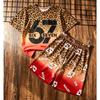 Fashion Fun Leopard 67 Number Printed Men's T-shirt and Shorts 2 Piece Set Summer Casual Outdoor Street Men's and Women's T-shirt Sets