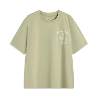 Li Ning Sports Trend Series Letter Round Neck Breathable Versatile Loose Short Sleeve T-Shirt Unisex Tops Shuttle-Leaf-Green AHSV201-5
