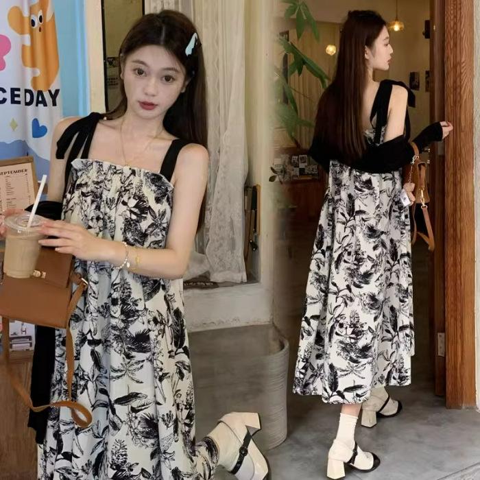Seaside Vacation Floral Suspender Skirt Medium and Long Small Summer Korean Version Casual Loose and Thin Tube Top Dress