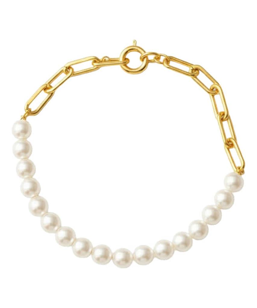 Alleun Silver 925 Chain Link Pearl Silver Bracelet