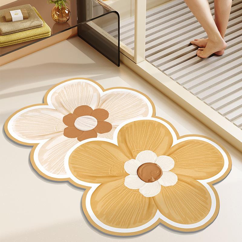 Nordic Simple Flowers Moisture-wicking Quick Drying Bathroom Floor Mat Bathroom Odd Shape Anti-dirty Wear-resistant Diatomium Mud Carpet