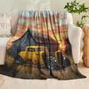 1pc Printed Blanket, Vintage Yellow Classic Car and Wooden Cabin Under Sunset Pattern Blanket, Comfortable Bedroom Sofa Decorative Throw Blanket for A