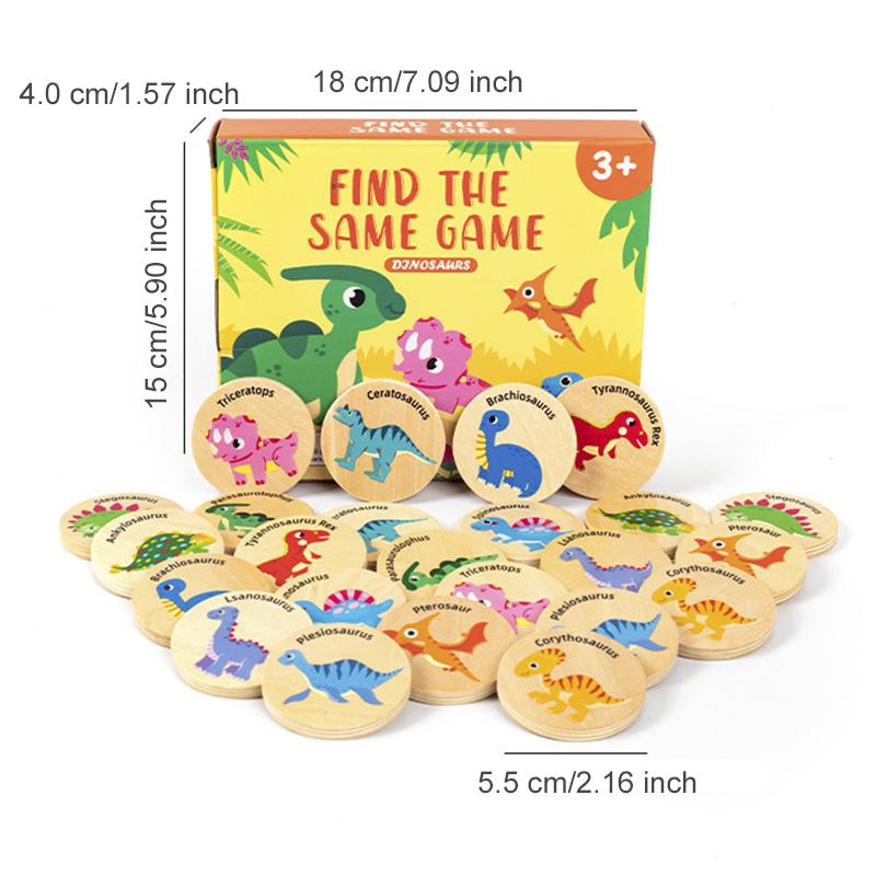Dinosaurier-Zuordnungsspiel – Kinderpuzzle – Dinosaurier-Training für Konzentration und Gedächtnis – Lernspielzeug aus Holz für Kinder