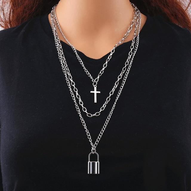 Mehrschichtige Ketten Halsketten Herren Lang Hip Hop Punk Kreuz Anhänger Anhänger Halskette Edelstahl Damen Charm Farbe Farbe Schmuck Give-Away