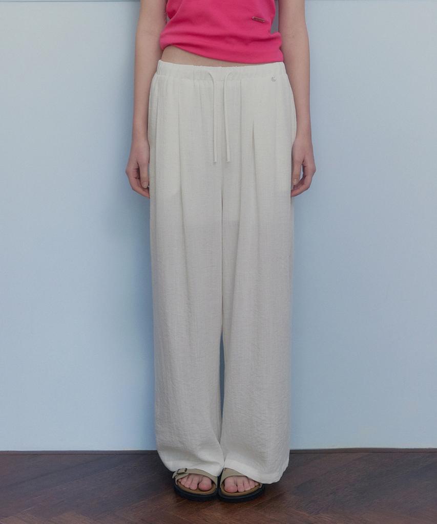 Teuwi Ont Linen Pintuck Elastic Waist Long Pants