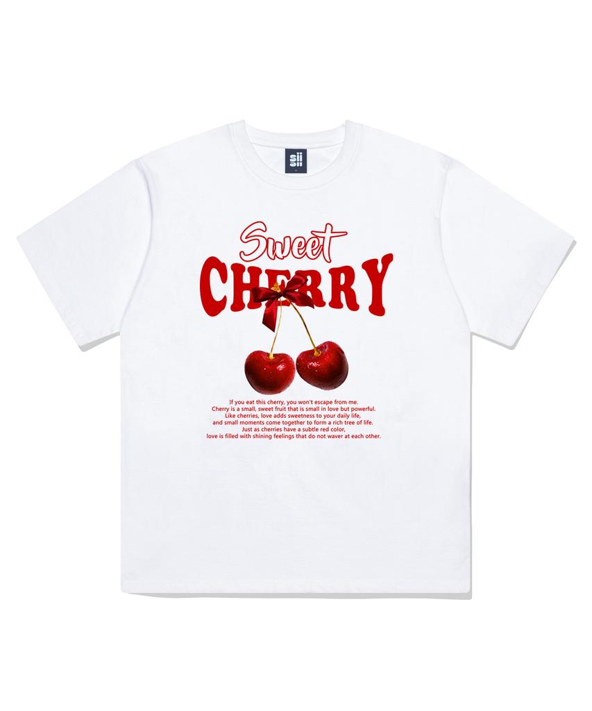 PAGESIISII Sweet Cherry Printed Short Sleeve T-Shirt White