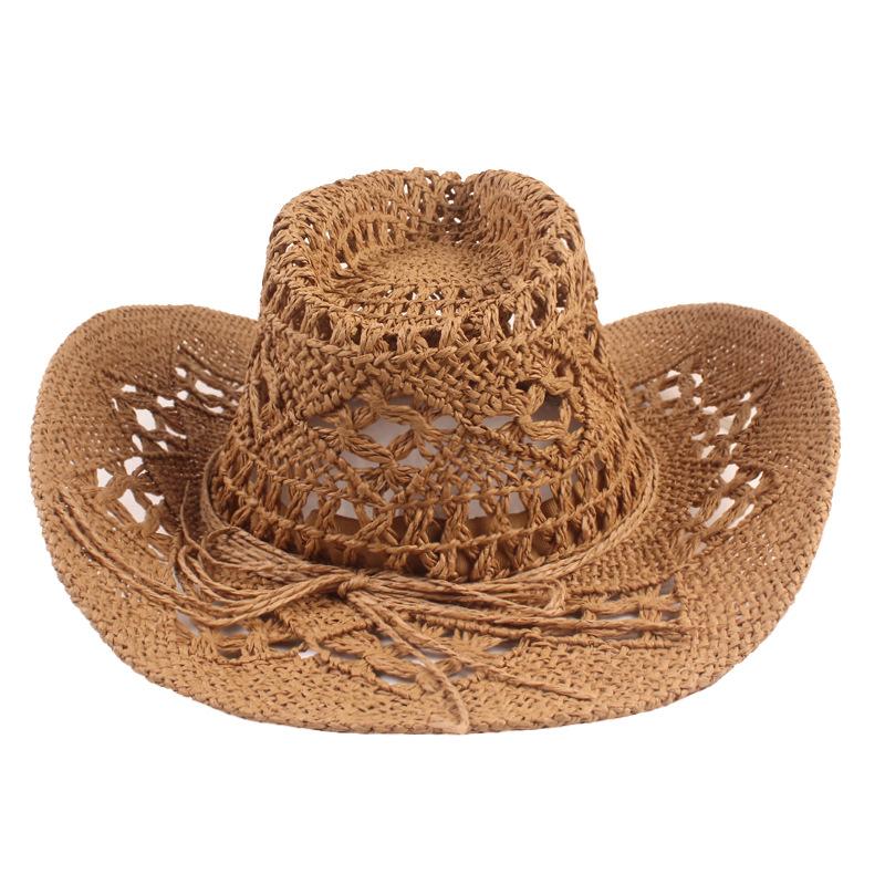 Fashion Hollowed Jazz Hat Handmade Cowboy Straw Hat Women Men Summer Outdoor Travel Beach Hats Unisex Solid Western Sunshade Cap