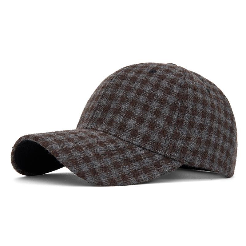 Casquette de baseball unisexe à carreaux classiques automne/hiver - Chapeau de soleil bec de canard à calotte rigide