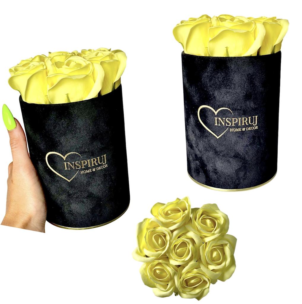 Flowerbox Inspiruj - Black Box with Soap Roses - No. 16 Yellow