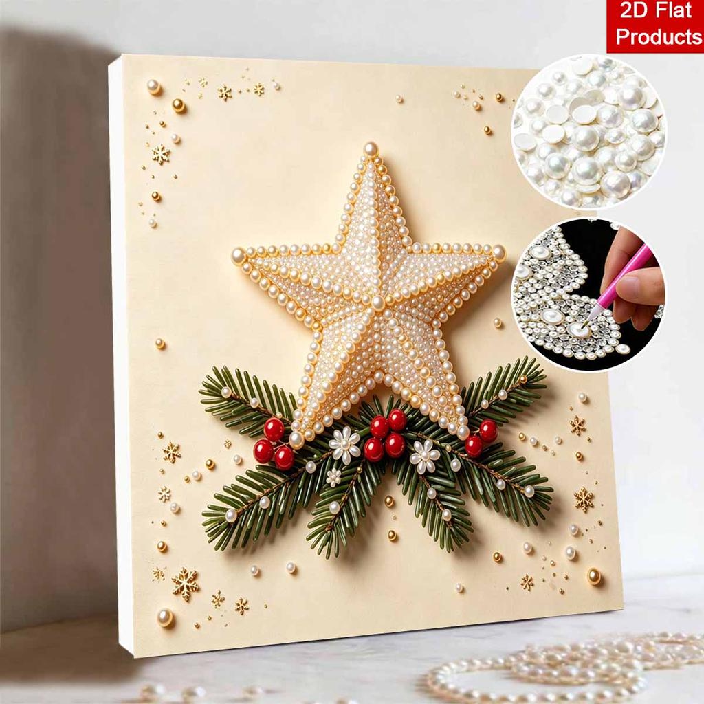 Premium Framed Pearl Art Kit with Christmas Star Pattern 5D Sparkling Bead Canvas DIY Relaxing Craft for Festive Home Wall Decor Gift